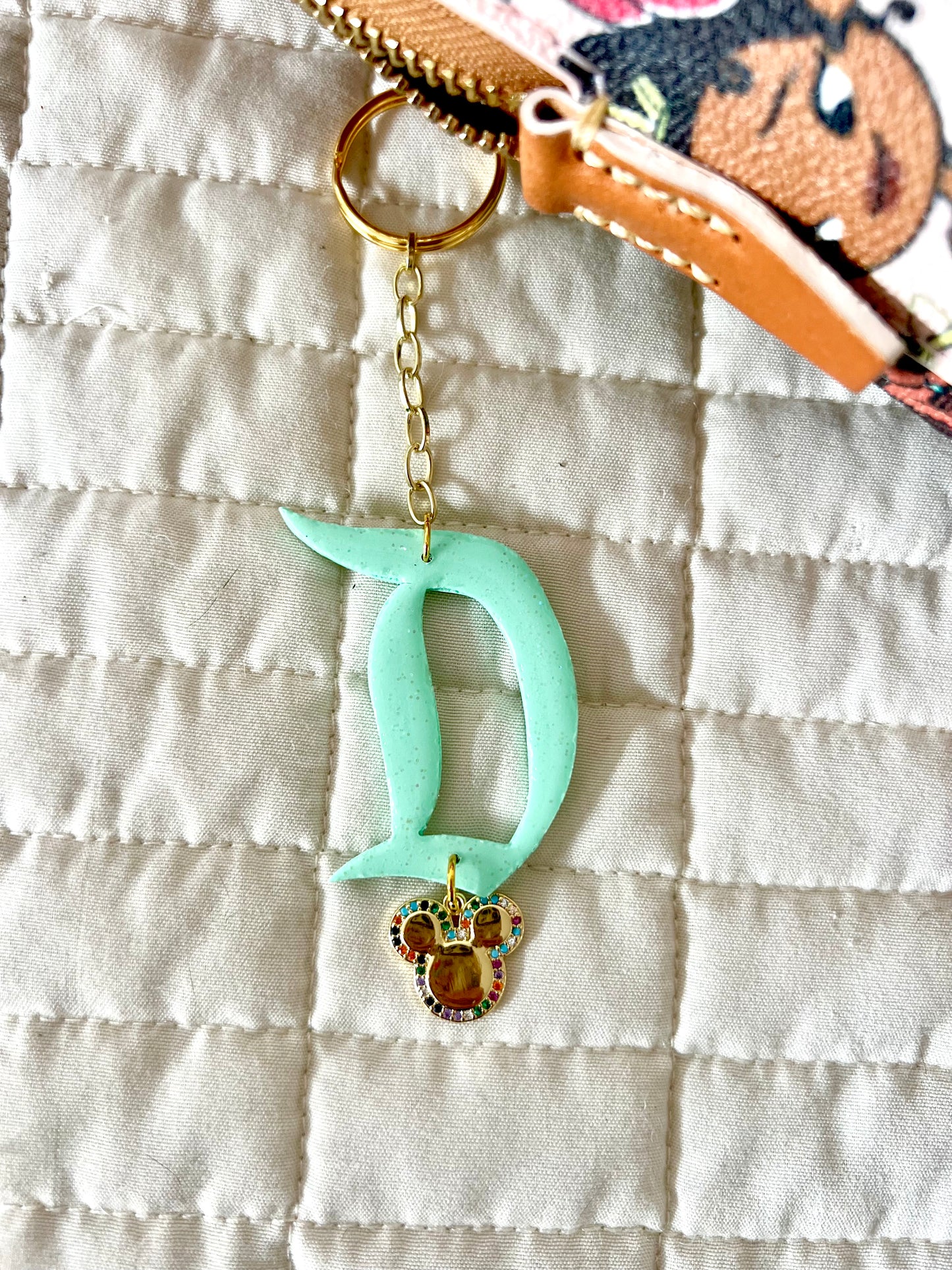 Iridescent D bag charm - mint