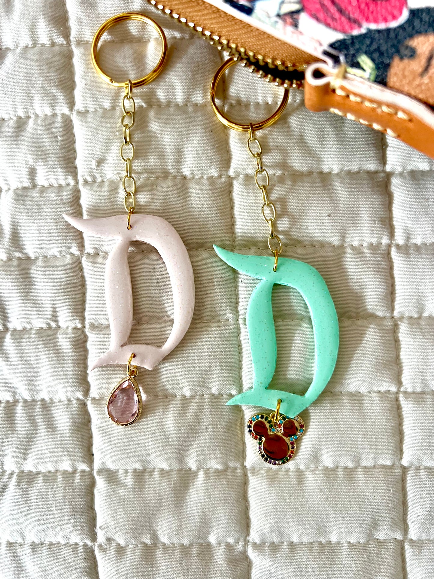 Iridescent D bag charm - mint